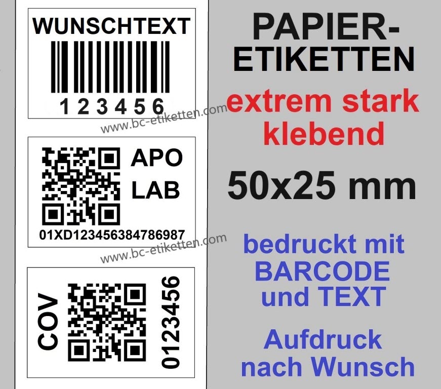 Barcodeetiketten 50x25mm mit extrem stark klebendem Reifenkleber und  Barcode nach Wunsch