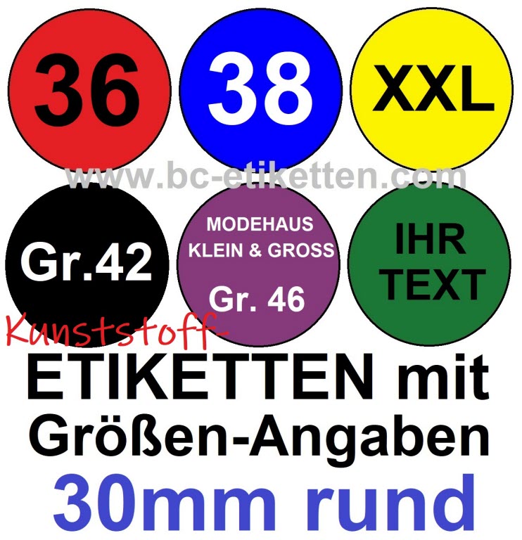 Textil-Größen-Etiketten mit Aufdruck für Textilien L, Größe XL, Größe XXL,  Größe XXXL und jedem anderen Aufdruck für Textilien